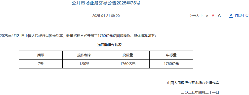 中国人民银行：互换便利工具已开展2次操作 总金额1050亿元
